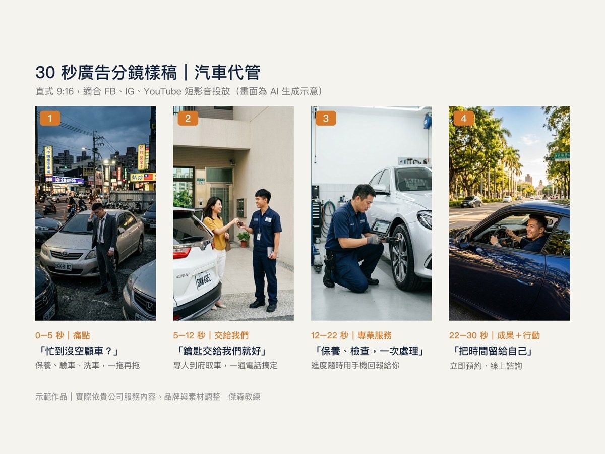 30 秒廣告分鏡樣稿四格